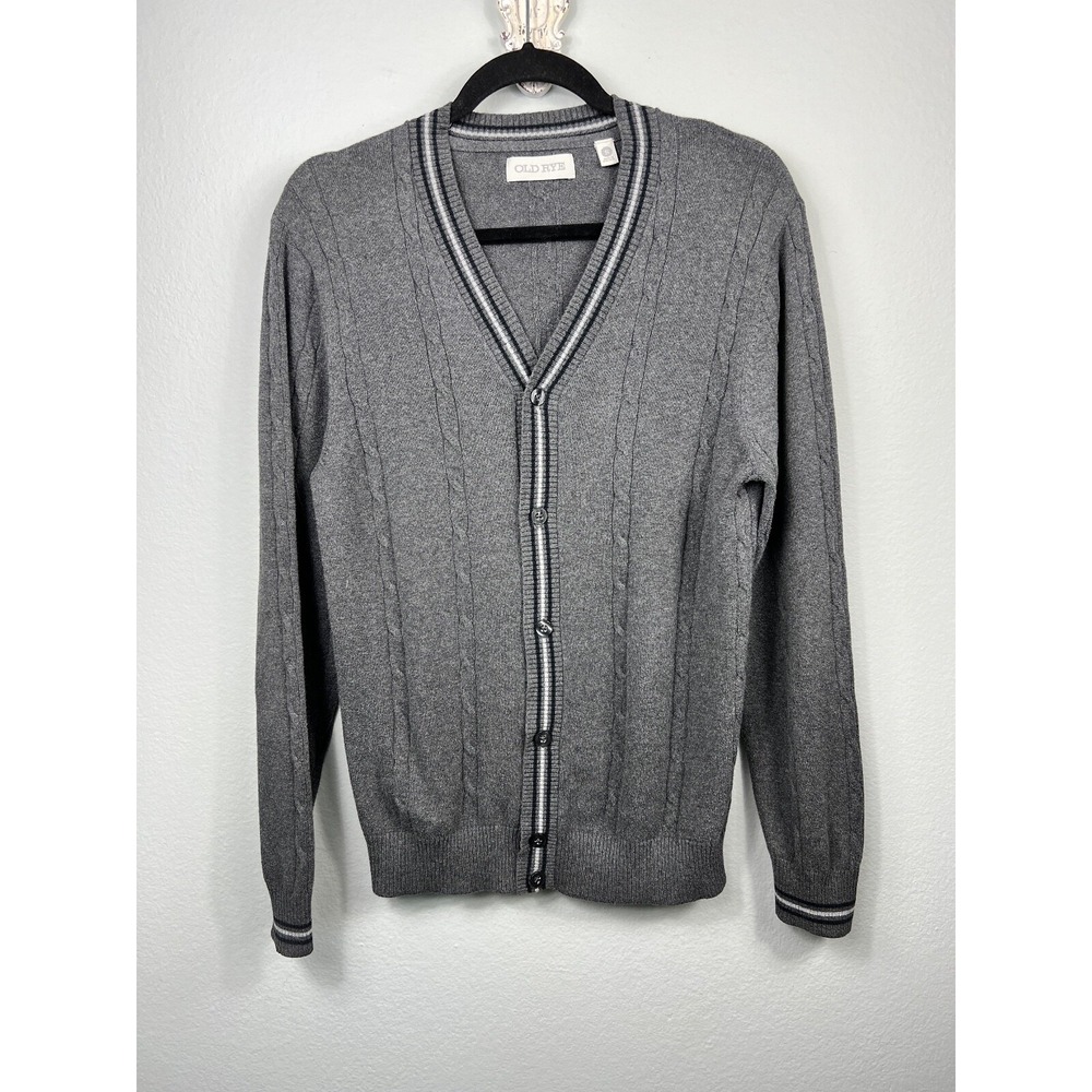 Old Rye Sweater Size S Gray Button-Up V-Neck Cardigan Preppy‎ Academina Grandpa
